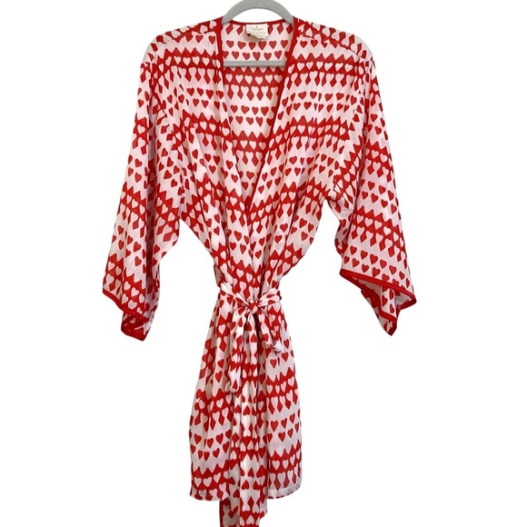 KATE SPADE Heart Print Kimono Chiffon Robe Red Belted Size L/XL - Picture 5 of 10